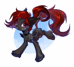 Size: 4096x3682 | Tagged: safe, artist:rrusha, oc, oc only, oc:julia_sunlight, pegasus, pony, art attack, art fight revenge, artfight, butt fluff, chest fluff, choker, coat markings, ear fluff, ear tufts, female, full body, looking at you, mare, outline, red eyes, red mane, red tail, smiling, smiling at you, solo, tail, unshorn fetlocks, white outline