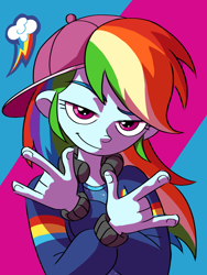 Size: 1080x1440 | Tagged: safe, artist:cuiyingying405, rainbow dash, human, equestria girls, g4, female, multicolored hair, rainbow hair, rapper dash, solo, tomboy