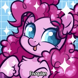 Size: 1080x1080 | Tagged: safe, artist:enochian, part of a set, pinkie pie, earth pony, pony, g4, :p, chest fluff, female, mare, solo, sparkles, tongue out, watermark