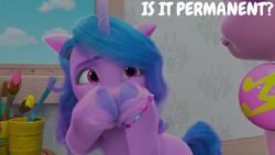 Size: 1280x720 | Tagged: safe, edit, edited screencap, editor:quoterific, screencap, izzy moonbow, pipp petals, pony, unicorn, g5, izzy does it, my little pony: make your mark, my little pony: make your mark chapter 2, cute, female, horn, izzybetes, mare