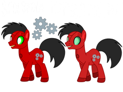 Size: 1032x774 | Tagged: safe, artist:meghan12345, earth pony, pony, robot, robot pony, g4, battle for dream island, colored hooves, cutie mark, duo, hooves, male, ponified, roboty (battle for dream island), simple background, smiling, stallion, transparent background