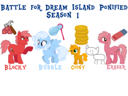 Size: 1032x774 | Tagged: safe, artist:meghan12345, earth pony, pegasus, pony, unicorn, g4, battle for dream island, blocky (battle for dream island), bubble (battle for dream island), coiny (battle for dream island), colt, cutie mark, david (battle for dream island), eraser (battle for dream island), female, flying, foal, group, horn, lidded eyes, male, mare, open mouth, ponified, raised hoof, simple background, smiling, spread wings, stallion, stick pony, transparent background, wings