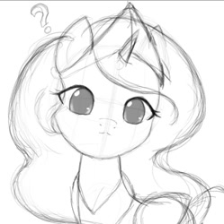 Size: 844x847 | Tagged: safe, artist:jdan-s, princess celestia, alicorn, pony, g4, :<, cewestia, cute, cutelestia, female, filly, looking at you, question mark, sketch, solo, younger