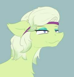 Size: 2062x2118 | Tagged: safe, artist:ollie sketchess, minty (g5), earth pony, pony, g5, female, floppy ears, headband, lidded eyes, mare, simple background, smiling, solo