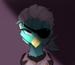 Size: 702x611 | Tagged: safe, artist:zpdea, oc, oc:"ange"camilleperrin, griffon, equestria at war mod, clothes, eyepatch, looking at you, ponytail, shirt