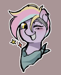 Size: 1021x1244 | Tagged: safe, artist:tarsaqus, oc, oc only, pony, brown background, bust, one eye closed, portrait, simple background, smiling, solo, wink