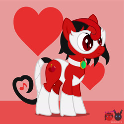 Size: 1418x1418 | Tagged: safe, artist:wheatley r.h., derpibooru exclusive, oc, oc only, oc:red widow, pony, boots, clothes, female, heart, heart background, jewelry, leotard, mare, mask, ms. mowz, necklace, shoes, simple background, slit pupils, solo, vector, watermark