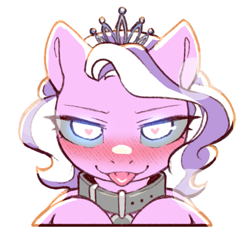 Size: 829x776 | Tagged: safe, artist:cold-blooded-twilight, diamond tiara, earth pony, pony, g4, bedroom eyes, blushing, collar, female, filly, foal, glowing, glowing eyes, heart, heart eyes, looking at you, offscreen character, panting, pov, simple background, smiling, tongue out, transparent background, wingding eyes