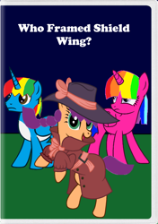 Size: 900x1278 | Tagged: safe, artist:disneyponyfan, sunny starscout, oc, oc only, oc:rainbow sparkle, oc:shield wing, alicorn, earth pony, g4, g5, alicorn oc, clothes, detective, detective sunny, fedora, female, hat, horn, male, trenchcoat, who framed roger rabbit, wings