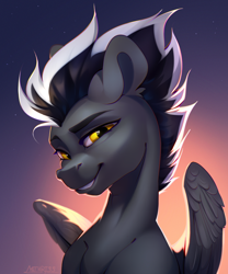 Size: 2500x3000 | Tagged: safe, artist:mithriss, oc, oc only, pegasus, pony, bust, looking at you, male, portrait, smiling, smiling at you, solo, stallion, wings