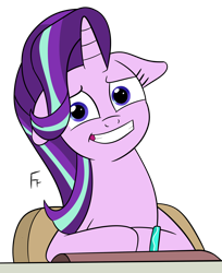 Size: 2252x2766 | Tagged: safe, artist:frownfactory, starlight glimmer, pony, unicorn, g4, student counsel, bracelet, female, floppy ears, headmare starlight, horn, jewelry, mare, simple background, sitting, smiling, solo, transparent background