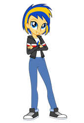 Size: 1354x1974 | Tagged: safe, artist:mlpfan3991, oc, oc only, oc:flare spark, human, equestria girls, g4, clothes, converse, crossed arms, denim, female, jacket, jeans, pants, shoes, simple background, smiling, solo, tomboy, transparent background