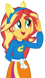 Size: 735x1261 | Tagged: safe, sunset shimmer, human, equestria girls, g4, clothes, helping twilight win the crown, shirt, simple background, skirt, solo, sweater, white background