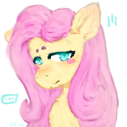 Size: 1200x1200 | Tagged: safe, artist:kqitt, fluttershy, pegasus, pony, g4, ..., beanbrows, blush lines, blushing, bust, eyebrows, female, looking at you, mare, simple background, solo, white background