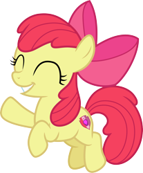 Size: 3000x3624 | Tagged: safe, artist:cloudy glow, apple bloom, earth pony, pony, g4, ^^, apple bloom's bow, bow, eyes closed, female, filly, foal, hair bow, simple background, solo, the cmc's cutie marks, transparent background