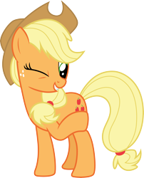 Size: 3000x3715 | Tagged: safe, artist:cloudy glow, applejack, earth pony, pony, g4, going to seed, applejack's hat, cowboy hat, female, hat, hoofbump, mare, one eye closed, simple background, solo, transparent background, wink