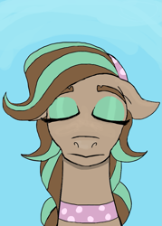 Size: 753x1054 | Tagged: artist needed, safe, horse, blue background, cocoa (wild manes), eyes closed, eyeshadow, female, it's over, makeup, mare, meme, sad, simple background, wild manes