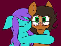 Size: 2772x2110 | Tagged: safe, artist:derpyalex2, oc, oc only, oc:notetaker, oc:swing time, earth pony, pony, unicorn, blush lines, blushing, blushing profusely, cheek kiss, commission, digital art, glasses, horn, hug, kissing, simple background, ych result