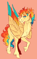 Size: 988x1592 | Tagged: safe, artist:cactiflowers, oc, oc only, oc:summer blaze, pegasus, pony, magical lesbian spawn, offspring, parent:fluttershy, parent:rainbow dash, parents:flutterdash, pegasus oc, solo