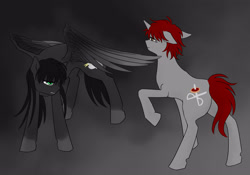 Size: 2835x1984 | Tagged: safe, artist:pain-jam-cookie, oc, oc only, pegasus, pony, unicorn, duo, gradient background, horn, pegasus oc, unicorn oc