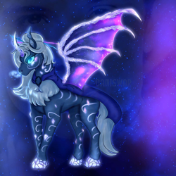 Size: 1920x1920 | Tagged: safe, artist:vani_vanilla, oc, oc only, oc:naegissa, alicorn, pony, alicorn oc, alternate universe, bat wings, corrupted, crystal wings, discord source, female, glowing, glowing eyes, horn, infinite eclipse, mare, solo, species:crystallized, wings