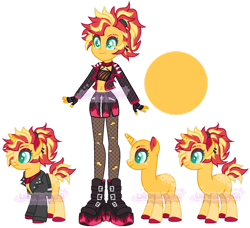 Size: 1280x1165 | Tagged: safe, artist:lavender-doodles, artist:strawberry-spritz, sunset shimmer, pony, unicorn, equestria girls, g4, alternate hairstyle, base used, belly, belly button, belly piercing, boots, choker, clothes, cute, ear piercing, earring, eyebrow piercing, eyeshadow, female, fingerless gloves, freckles, gloves, high heel boots, horn, jacket, jewelry, leather, leather jacket, lip piercing, makeup, mare, markings, nose piercing, nose ring, piercing, platform boots, punkset shimmer, ripped stockings, scar, shimmerbetes, shoes, short shirt, simple background, skirt, snake bites, solo, stockings, thigh highs, torn clothes, transparent background, watermark