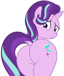 Size: 918x1086 | Tagged: safe, artist:shieldwingarmorofgod, starlight glimmer, pony, unicorn, g4, butt, dock, female, glimmer glutes, horn, looking at you, looking back, looking back at you, mare, plot, simple background, solo, tail, transparent background, vector