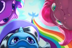 Size: 6000x4000 | Tagged: safe, artist:luanbang, pinkie pie, rainbow dash, starlight glimmer, trixie, earth pony, pegasus, pony, unicorn, g4, eating, female, happy, horn, looking at you, rainbow