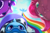 Size: 6000x4000 | Tagged: safe, artist:luanbang, pinkie pie, rainbow dash, starlight glimmer, trixie, earth pony, pegasus, pony, unicorn, g4, eating, female, flying, happy, horn, looking at you, rainbow trail