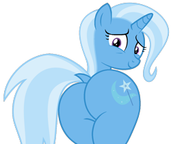 Size: 1212x1023 | Tagged: safe, artist:shieldwingarmorofgod, trixie, pony, unicorn, g4, butt, dock, female, horn, looking at you, looking back, looking back at you, mare, plot, simple background, solo, tail, the great and powerful ass, transparent background