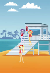 Size: 828x1207 | Tagged: safe, artist:theemperorofhonor, applejack, starlight glimmer, sunset shimmer, human, equestria girls, g4, lifeguard, lifeguard applejack, lifeguard starlight glimmer, lifeguard sunset, ocean, water