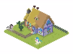 Size: 4050x3015 | Tagged: safe, artist:zhongqiduoyun, dj pon-3, octavia melody, vinyl scratch, earth pony, pony, unicorn, g4, digital art, duo, duo female, female, horn, house, isometric, mare, pixel art, sapling, simple background, vinyl and octavia's home, white background