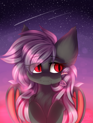 Size: 1509x2000 | Tagged: safe, oc, oc:dusty fang, bat pony, feral, white mane