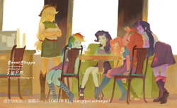 Size: 750x456 | Tagged: source needed, safe, artist:xiangquxiaomaguo, applejack, fluttershy, pinkie pie, rainbow dash, rarity, twilight sparkle, human, equestria girls, g4, female, humane five, humane six