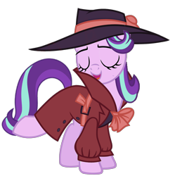 Size: 1920x1929 | Tagged: safe, artist:enneira20, artist:starlightglimmer04, edit, starlight glimmer, pony, unicorn, g4, rarity investigates, base used, clothes, cute, detective, detective starlight, eyes closed, fabulous, fedora, female, glimmerbetes, hat, horn, mare, show accurate, simple background, solo, transparent background, trenchcoat, vector