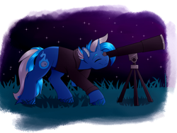 Size: 4000x3000 | Tagged: safe, artist:decemberbreeze, oc, oc only, oc:silver comet, pony, unicorn, horn, night, solo, stars, telescope, unicorn oc