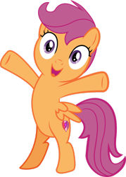 Size: 1280x1791 | Tagged: safe, artist:yellowdash1998v2, scootaloo, pegasus, pony, g4, the last crusade, bipedal, cute, cutealoo, excited, female, filly, foal, open mouth, open smile, simple background, smiling, solo, spread wings, the cmc's cutie marks, transparent background, vector, wings