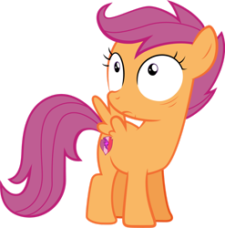 Size: 1280x1297 | Tagged: safe, artist:yellowdash1998v2, scootaloo, pegasus, pony, campfire tales, g4, female, filly, foal, frown, shrunken pupils, simple background, solo, spread wings, the cmc's cutie marks, transparent background, uh oh, vector, wide eyes, wings