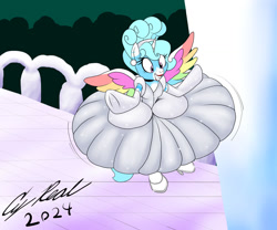 Size: 1280x1067 | Tagged: safe, artist:bronyknight4, artist:jemimasparkle, oc, oc only, oc:jemimasparkle, alicorn, pony, choker, cinderella, clothes, cute, dress, evening gloves, female, floating, glass slipper (footwear), gloves, gown, grin, hair bun, hairband, lipstick, long gloves, mare, ocbetes, paraskirt, poofy shoulders, smiling, solo, spread wings, wings