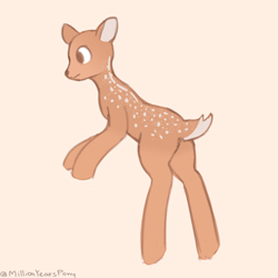 Size: 1500x1500 | Tagged: safe, artist:millionyearspony, derpibooru exclusive, deer, deer pony, hybrid, original species, pony, g4, brown eyes, brown fur, butt, orange background, plot, short tail, simple background, tail