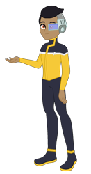 Size: 853x1634 | Tagged: safe, artist:robertsonskywa1, cyborg, human, equestria girls, g4, clothes, equestria girls-ified, male, photo, sam rutherford, simple background, solo, star trek, star trek lower decks, starfleet, transparent background, uniform