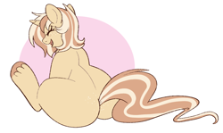 Size: 994x593 | Tagged: safe, artist:lulubell, oc, oc only, oc:lulubell, pony, unicorn, butt freckles, chubby, cute, eyes closed, freckles, from behind, happy, horn, large butt, laughing, open mouth, open smile, smiling, solo