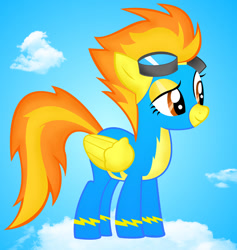 Size: 900x950 | Tagged: safe, artist:buggzz, spitfire, pegasus, pony, g4, 2011, clothes, cloud, female, mare, sky, solo, uniform, wonderbolts uniform