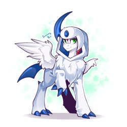 Size: 2157x2160 | Tagged: safe, artist:buvanybu, oc, oc only, absol, pegasus, pony, clothes, costume, kigurumi, looking at you, pokémon, simple background, solo, spread wings, white background, wings