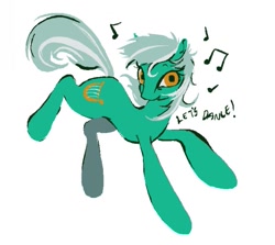 Size: 663x592 | Tagged: safe, artist:bbabieca, lyra heartstrings, earth pony, pony, g4, dancing, dialogue, earth pony lyra heartstrings, female, mare, music notes, simple background, solo, white background