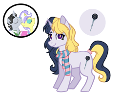 Size: 1318x1010 | Tagged: safe, artist:rarityflower, jet set, upper crust, oc, oc only, oc:refined talher, pony, unicorn, g4, clothes, female, horn, mare, offspring, parent:jet set, parent:upper crust, parents:upperset, scarf, simple background, solo, striped scarf, white background