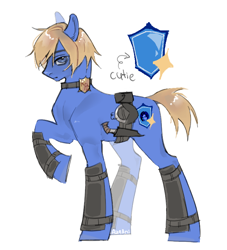 Size: 686x756 | Tagged: safe, artist:azaani, earth pony, pony, badge, leon s. kennedy, male, police officer, ponified, shin guards, simple background, solo, stallion, white background