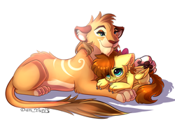 Size: 2300x1700 | Tagged: safe, artist:yuris, oc, oc only, oc:yuris, big cat, lion, pegasus, pony, werewolf, baby, baby pony, ears back, foal, lying down, paws, prone, simple background, smiling, white background