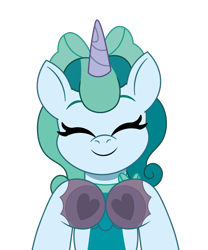 Size: 750x900 | Tagged: safe, artist:prixy05, oc, oc only, oc:prixy, pony, unicorn, g5, my little pony: tell your tale, bow, eyes closed, female, hair bow, heart hands, hoof heart, horn, mare, neck bow, simple background, solo, transparent background, underhoof, vector