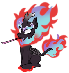 Size: 833x875 | Tagged: safe, artist:nonameorous, kirin, nirik, g4, mane of fire, party horn, simple background, sitting, solo, transparent background